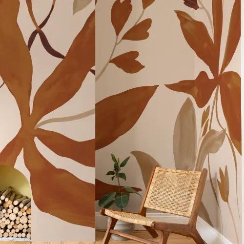 Carta da parati Art Deco botanica arancione per un tocco chic e rilassato