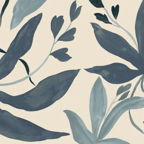 Blue Botanical Elegant Leaf Design Mural