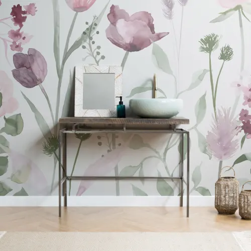 Stor rosa och lila akvarellblommor fototapet