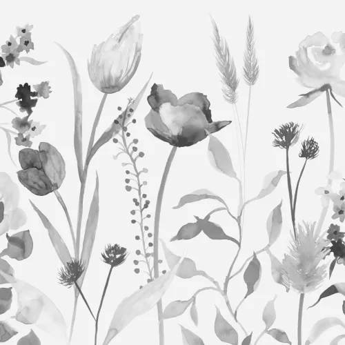 Large Gray Watercolor Flowers Wallpaper Mural