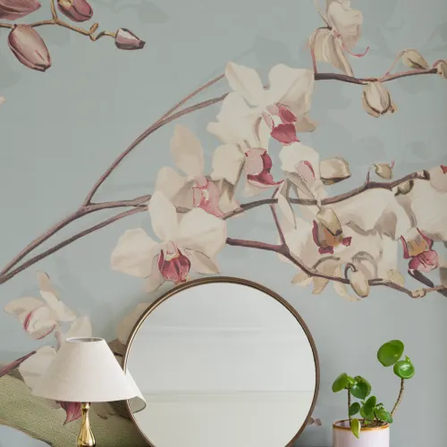 Blue Botanical Orchid Elegance Floral Nature Mural
