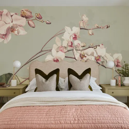 Green Botanical Elegance Floral Mural for Tranquil Spaces