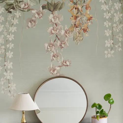 Green Orchid Botanical Floral Multicolor Wall Mural