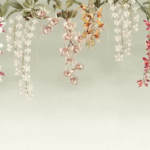 Green Orchid Botanical Floral Multicolor Wall Mural