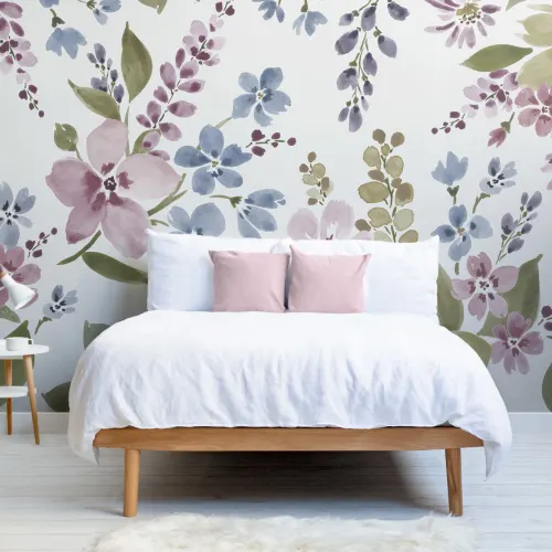 Lila och blå akvarellblomma fototapet