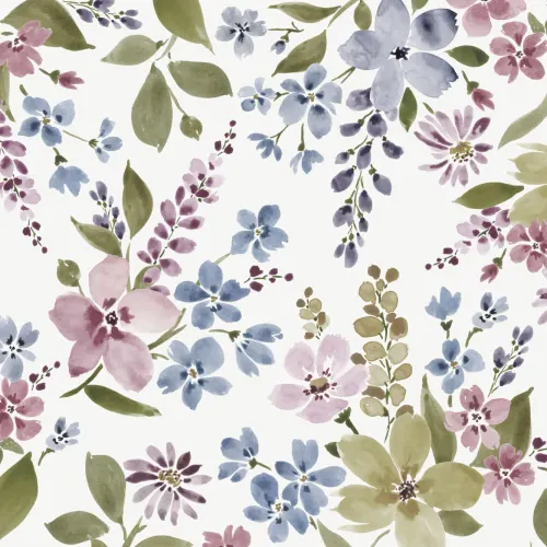 Lila och blå akvarellblomma fototapet