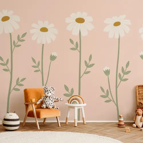 Pink Floral Nature Kids' Delightful Daisy Blossom Mural