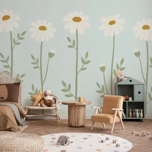 Soft Blue Daisy Floral Wall Mural For Calm Spaces