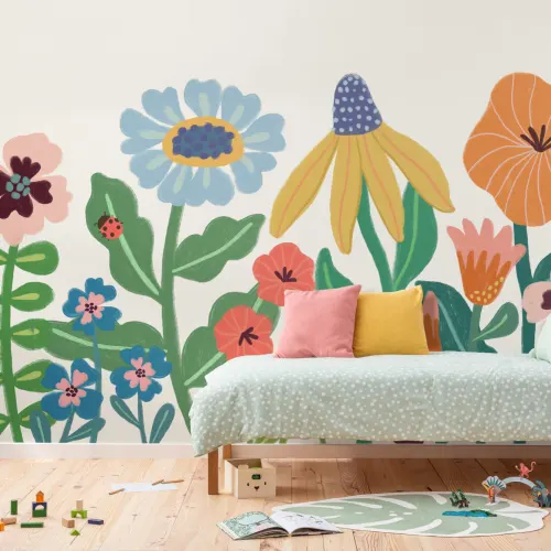 Murale di fiori scandinavi retrò per bambini