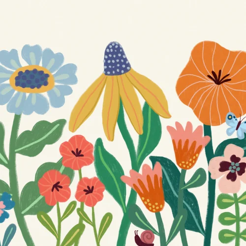 Murale di fiori scandinavi retrò per bambini