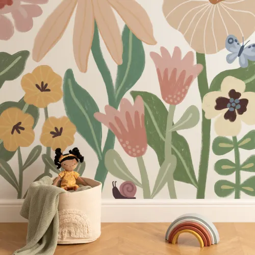 Murale di fiori scandinavi retrò per bambini pastello