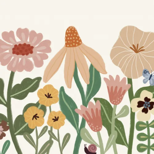 Murale di fiori scandinavi retrò per bambini pastello