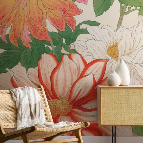 Mural floral de acuarela japonesa Dalia