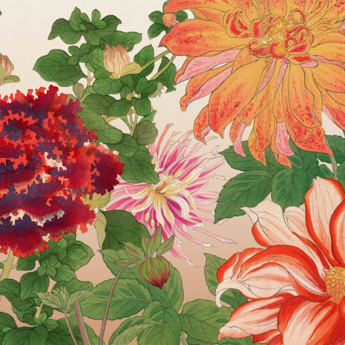 Mural floral de acuarela japonesa Dalia