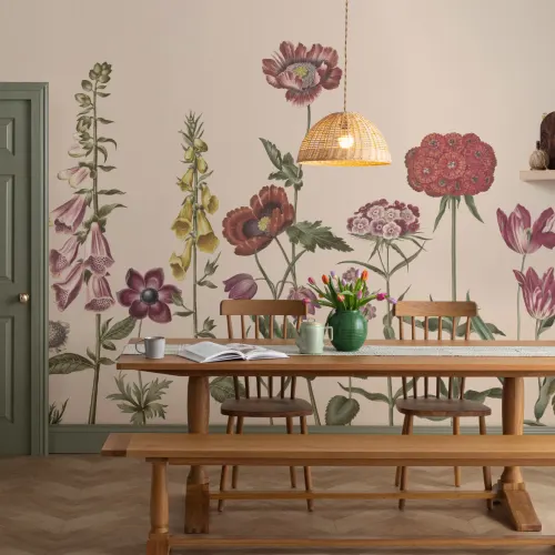 Beige Illustrated Wildflower Mural