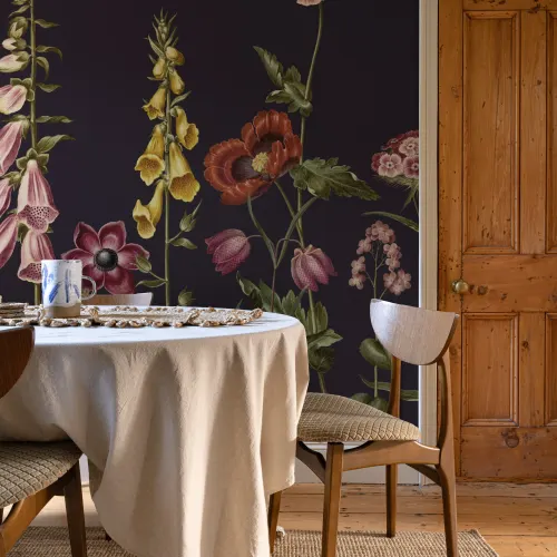 Dark Illustrated Wildflower Mural