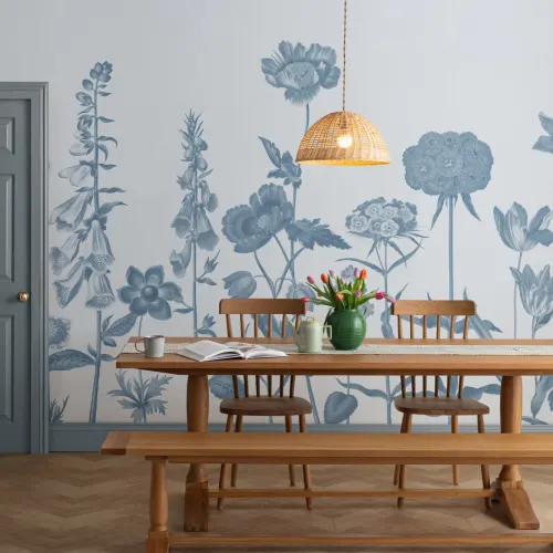 Blue Illustrated Wildflower Mural
