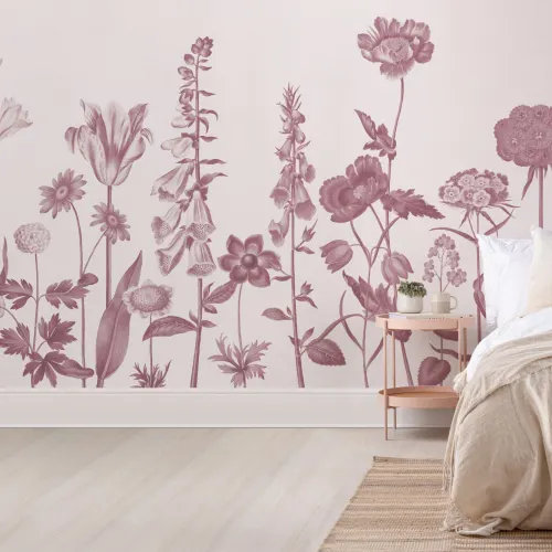 Pink Illustrated Wildflower Mural