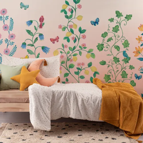 Pink Whimsical Climbing Botanicals Mural