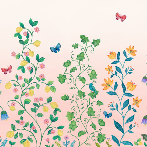 Pink Whimsical Climbing Botanicals Mural