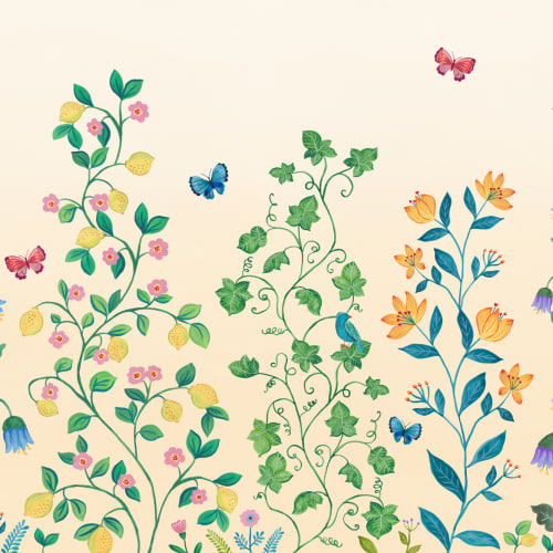 Yellow Whimsical Climbing Botanicals Mural