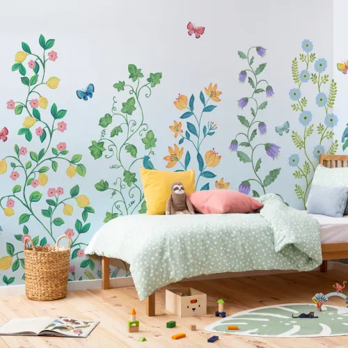 Blauwe grillige klimplanten muurschildering