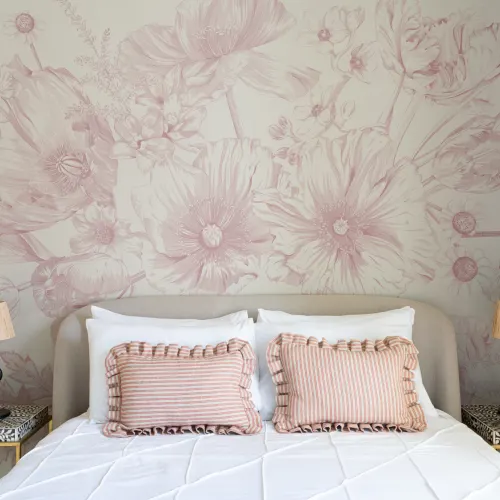 Pink Illustrated Floral Bouquet Mural