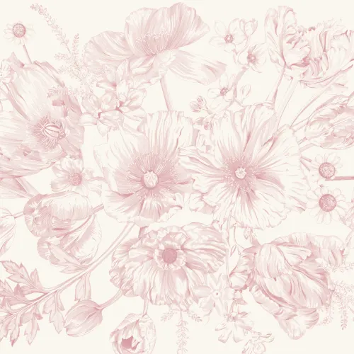 Pink Illustrated Floral Bouquet Mural