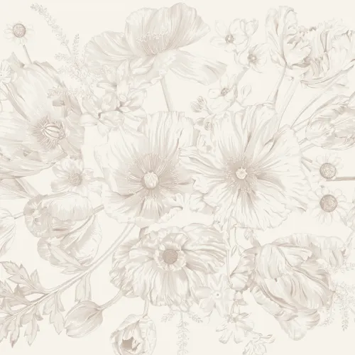Beige illustreret fototapet med blomsterbuketter