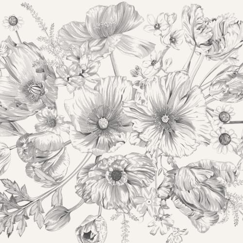 Monochrome Illustrated Floral Bouquet Mural