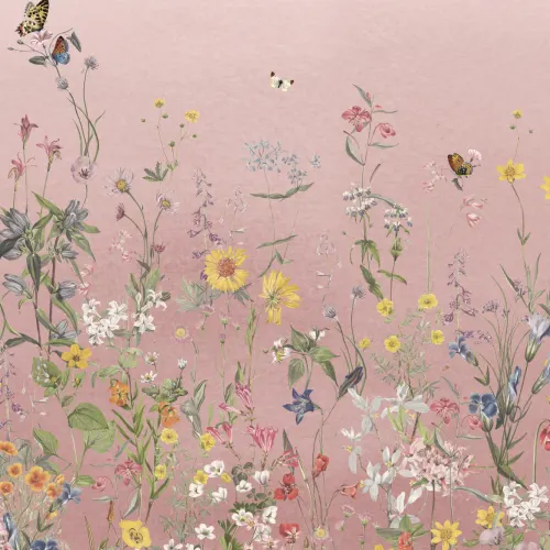Pink Ombre Wildflower and Butterfly Mural