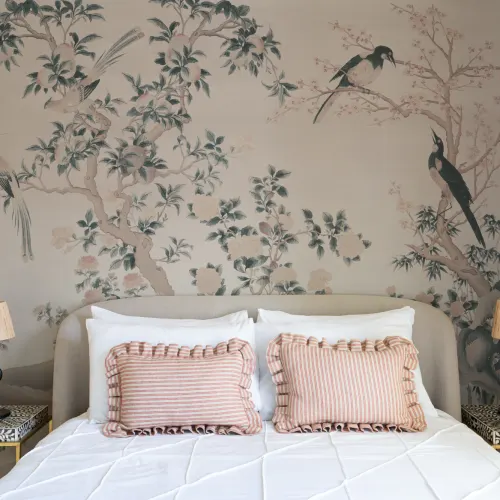 Pink Chinoiserie Vintage Garden Scene Mural