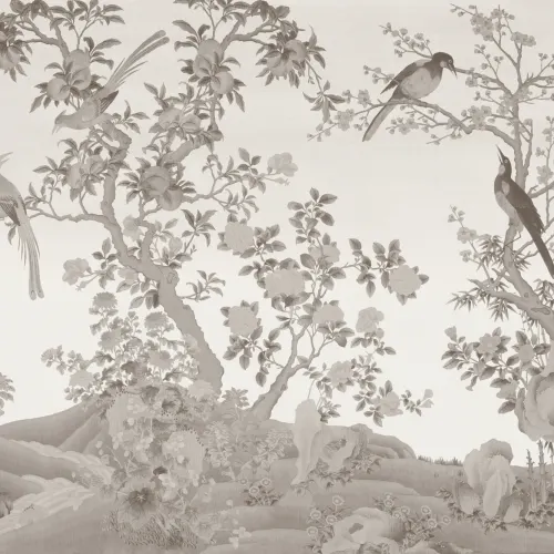 Neutral Chinoiserie Vintage Garden Scene Mural