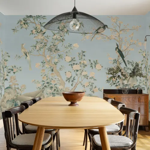 Blaue Chinoiserie Vintage Garten Szene Fototapete