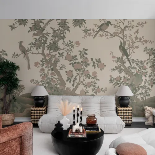 Classic Chinoiserie Vintage Garden Scene Mural