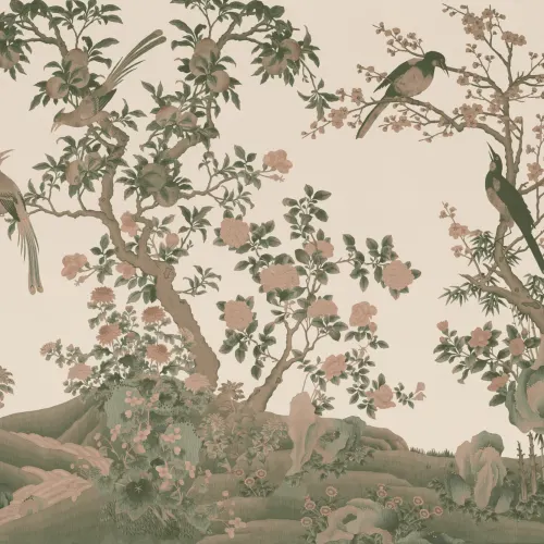 Classic Chinoiserie Vintage Garden Scene Mural