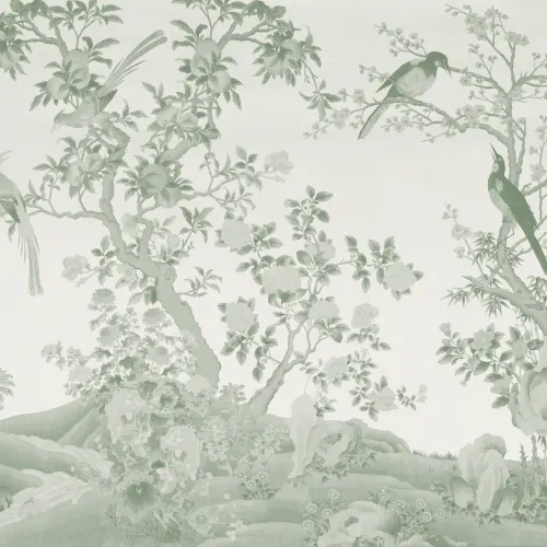 Tintgroene Chinoiserie Vintage Tuinlandschap Muurschildering