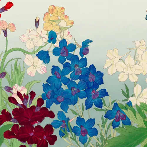 Carta da parati floreale giapponese ad acquerello Delphinium