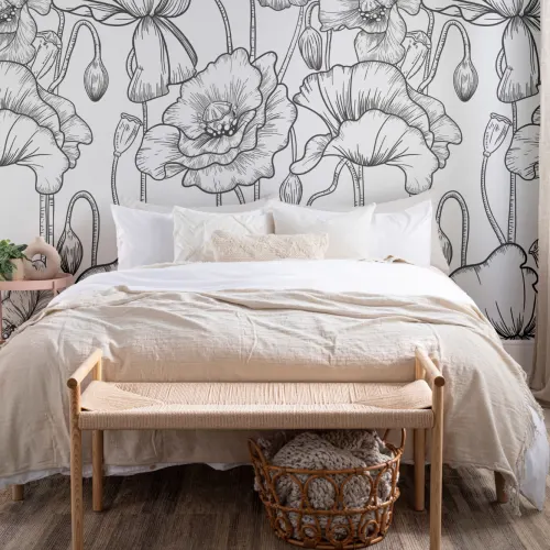 Black & White Illustrated Floral Wallpaper Mural