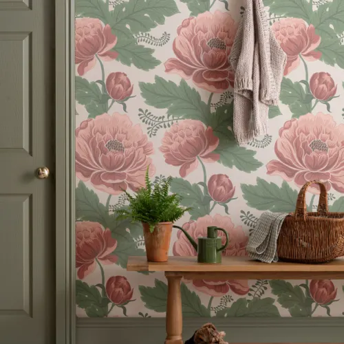 Pink & Green Heritage Floral Pattern Wallpaper Mural