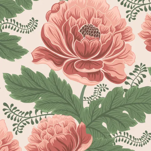 Pink & Green Heritage Floral Pattern Wallpaper Mural
