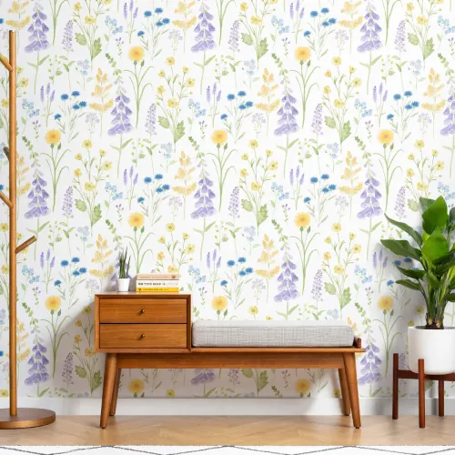 Foxglove & Forget Me Not Flower Garden Wallpaper Mural