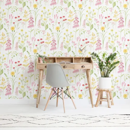 Rosa Foxglove & Forget Me Not Flower Garden fototapet