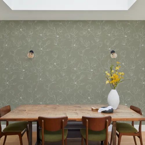 Papier Peint à Motif de Fleurs de Cerisier en Vert