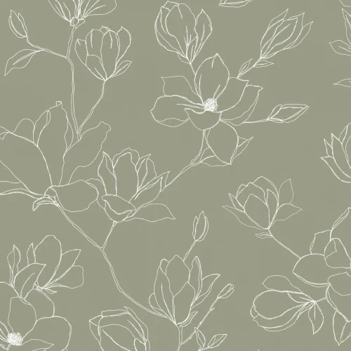 Papier Peint à Motif de Fleurs de Cerisier en Vert