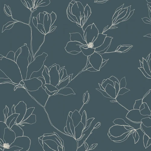 Donkerblauw abstract bloemenpatroon behang