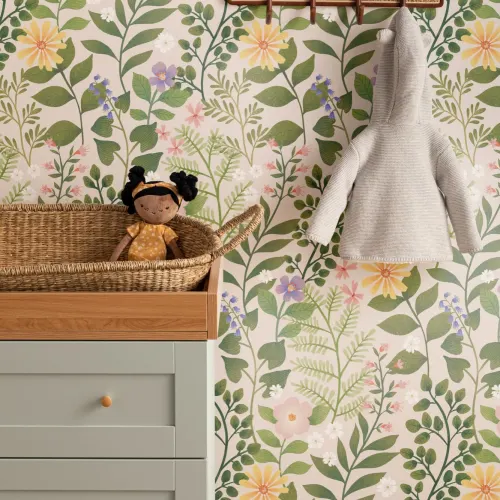 Bright Floral Garden Repeat Pattern Wallpaper