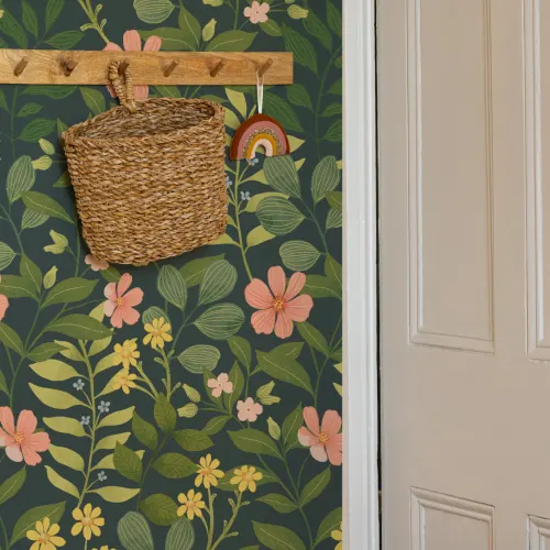 Dark Navy Floral Garden Repeat Pattern Tapet
