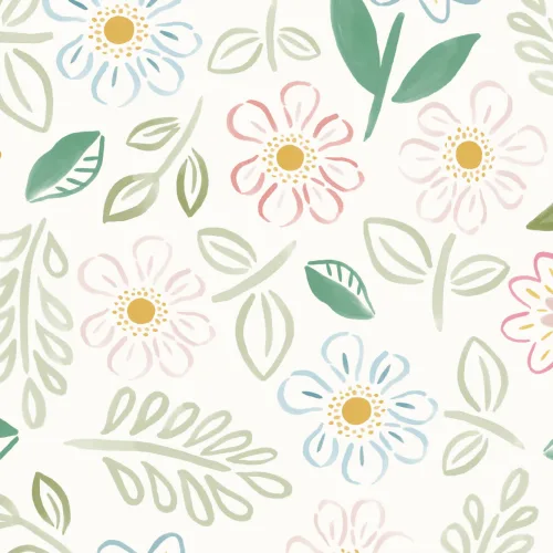 Pastel Floral Block Print Wallpaper