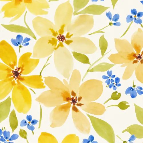 Yellow and Blue Watercolor Flowers Wallpaper